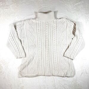 Vintage Cream Cable Knit Sweater 100% Cotton Made in USA Fisherman Style Size XL